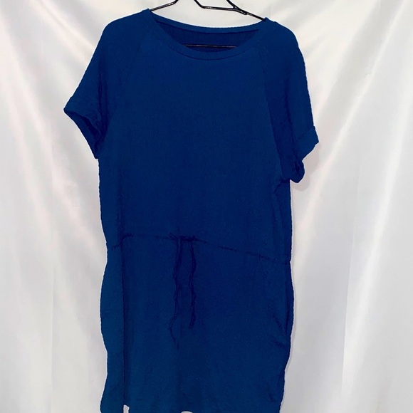 NWT Cupshe WO SIZE LARGE ROYAL Blue Short Sleeve Dress CASUAL DRAWSTRING WAIST - Picture 1 of 13